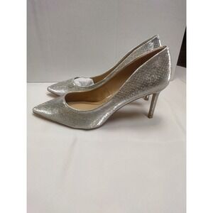 Jenn Ardor Silver Snakeskin Embossed Pointed Toe Pumps Stiletto Heels Size 8.5